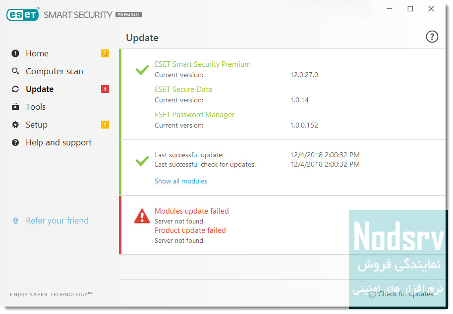 رفع خطای Modules update failed نود 32 و اینترنت سکیوریتی ورژن های 15 12 14 13 11 21 eset update failed -
